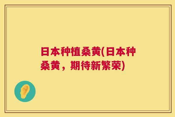 日本种植桑黄(日本种桑黄，期待新繁荣)