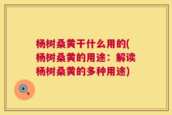 杨树桑黄干什么用的(杨树桑黄的用途:解读杨树桑黄的多种用途) 杨树桑黄干什么用的(杨树桑黄的用途:解读杨树桑黄的多种用途)