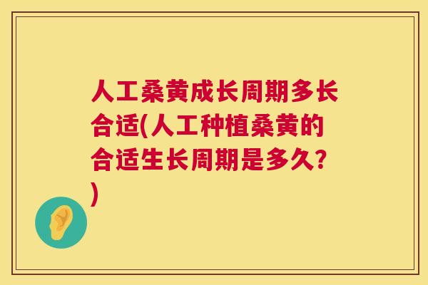 人工桑黄成长周期多长合适(人工种植桑黄的合适生长周期是多久?) 人工桑黄成长周期多长合适(人工种植桑黄的合适生长周期是多久?)