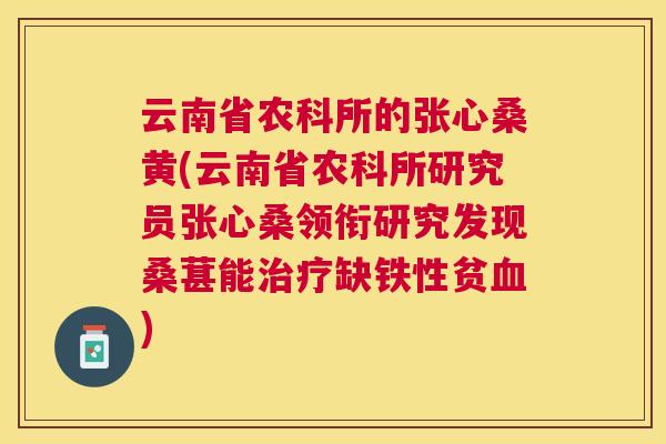 云南省农科所的张心桑黄(云南省农科所研究员张心桑领衔研究发现桑葚能缺铁性贫) 云南省农科所的张心桑黄(云南省农科所研究员张心桑领衔研究发现桑葚能缺铁性贫)