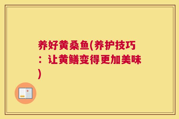 养好黄桑鱼(养护技巧:让黄鳝变得更加美味) 养好黄桑鱼(养护技巧:让黄鳝变得更加美味)