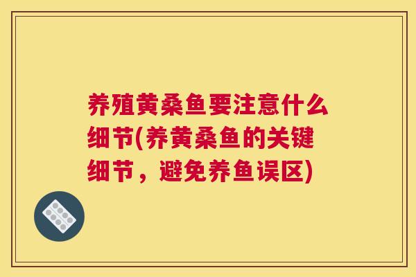 养殖黄桑鱼要注意什么细节(养黄桑鱼的关键细节,避免养鱼误区) 养殖黄桑鱼要注意什么细节(养黄桑鱼的关键细节,避免养鱼误区)