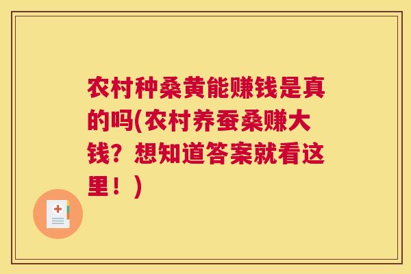 农村种桑黄能赚钱是真的吗(农村养蚕桑赚大钱?想知道答案就看这里!) 农村种桑黄能赚钱是真的吗(农村养蚕桑赚大钱?想知道答案就看这里!)