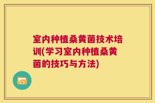室内种植桑黄菌技术培训(学习室内种植桑黄菌的技巧与方法) 室内种植桑黄菌技术培训(学习室内种植桑黄菌的技巧与方法)