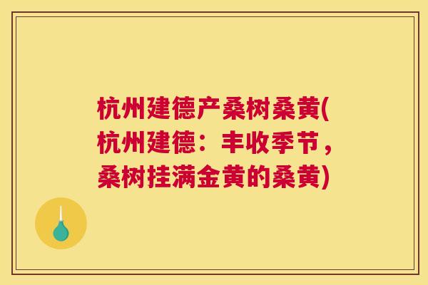 杭州建德产桑树桑黄(杭州建德:丰收季节,桑树挂满金黄的桑黄) 杭州建德产桑树桑黄(杭州建德:丰收季节,桑树挂满金黄的桑黄)