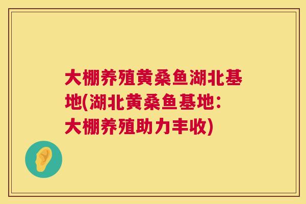大棚养殖黄桑鱼湖北基地(湖北黄桑鱼基地:大棚养殖助力丰收) 大棚养殖黄桑鱼湖北基地(湖北黄桑鱼基地:大棚养殖助力丰收)
