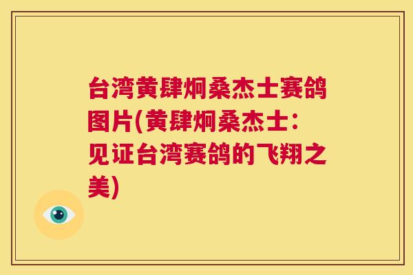 台湾黄肆炯桑杰士赛鸽图片(黄肆炯桑杰士:见证台湾赛鸽的飞翔之美) 台湾黄肆炯桑杰士赛鸽图片(黄肆炯桑杰士:见证台湾赛鸽的飞翔之美)