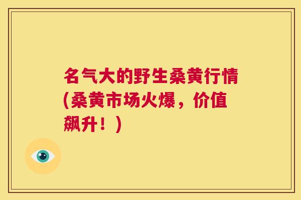 名气大的野生桑黄行情(桑黄市场火爆,价值飙升!) 名气大的野生桑黄行情(桑黄市场火爆,价值飙升!)