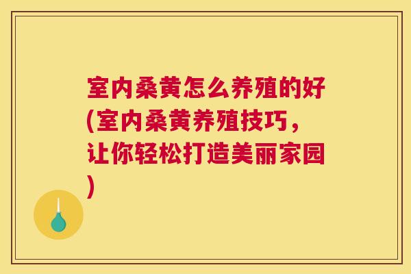 室内桑黄怎么养殖的好(室内桑黄养殖技巧，让你轻松打造美丽家园)