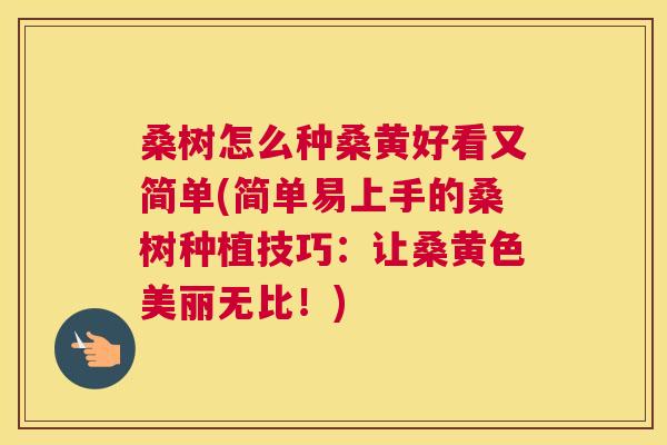 桑树怎么种桑黄好看又简单(简单易上手的桑树种植技巧:让桑黄色美丽无比!) 桑树怎么种桑黄好看又简单(简单易上手的桑树种植技巧:让桑黄色美丽无比!)