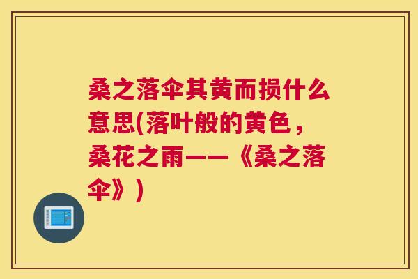 桑之落伞其黄而损什么意思(落叶般的黄色,桑花之雨——《桑之落伞》) 桑之落伞其黄而损什么意思(落叶般的黄色,桑花之雨——《桑之落伞》)
