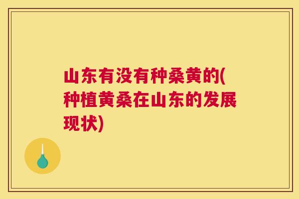 山东有没有种桑黄的(种植黄桑在山东的发展现状) 山东有没有种桑黄的(种植黄桑在山东的发展现状)