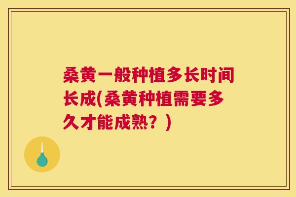 桑黄一般种植多长时间长成(桑黄种植需要多久才能成熟?) 桑黄一般种植多长时间长成(桑黄种植需要多久才能成熟?)