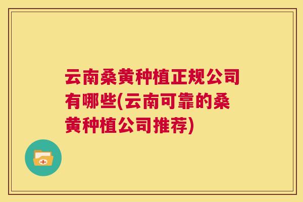 云南桑黄种植正规公司有哪些(云南可靠的桑黄种植公司推荐)