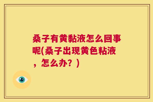 桑子有黄黏液怎么回事呢(桑子出现黄色粘液,怎么办?) 桑子有黄黏液怎么回事呢(桑子出现黄色粘液,怎么办?)