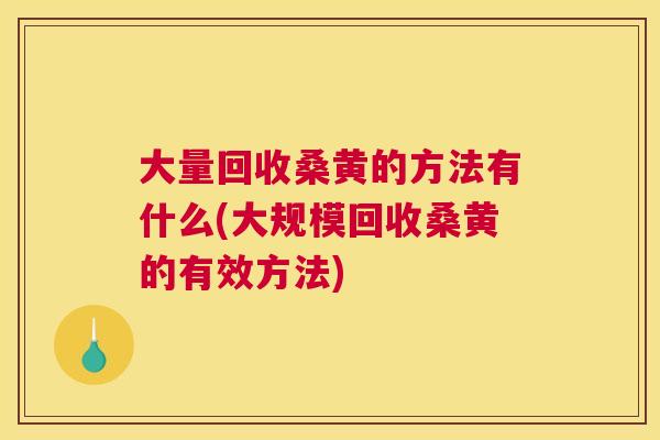 大量回收桑黄的方法有什么(大规模回收桑黄的有效方法)