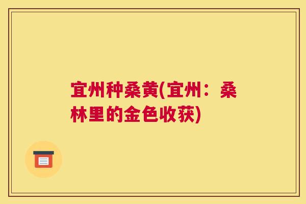 宜州种桑黄(宜州:桑林里的金色收获) 宜州种桑黄(宜州:桑林里的金色收获)