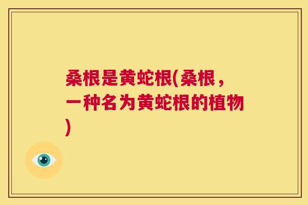桑根是黄蛇根(桑根，一种名为黄蛇根的植物)