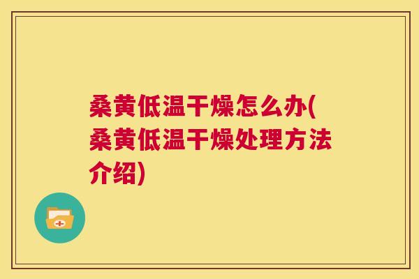 桑黄低温干燥怎么办(桑黄低温干燥处理方法介绍)