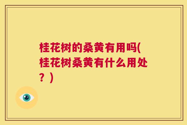 桂花树的桑黄有用吗(桂花树桑黄有什么用处?) 桂花树的桑黄有用吗(桂花树桑黄有什么用处?)
