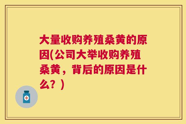 大量收购养殖桑黄的原因(公司大举收购养殖桑黄，背后的原因是什么？)