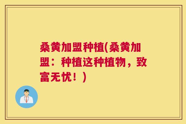桑黄加盟种植(桑黄加盟:种植这种植物,致富无忧!) 桑黄加盟种植(桑黄加盟:种植这种植物,致富无忧!)