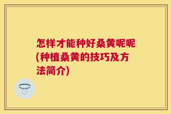 怎样才能种好桑黄呢呢(种植桑黄的技巧及方法简介) 怎样才能种好桑黄呢呢(种植桑黄的技巧及方法简介)