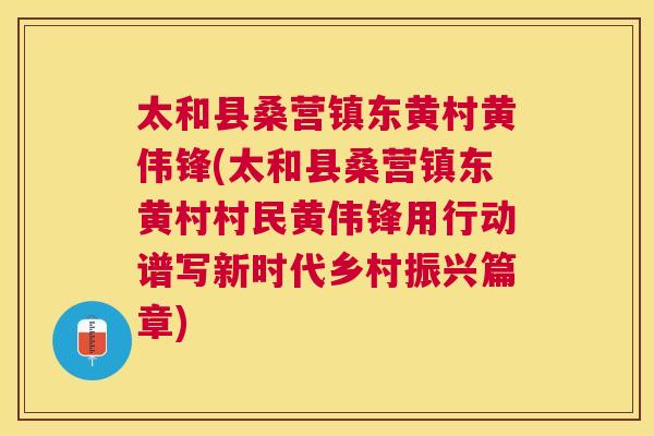 太和县桑营镇东黄村黄伟锋(太和县桑营镇东黄村村民黄伟锋用行动谱写新时代乡村振兴篇章) 太和县桑营镇东黄村黄伟锋(太和县桑营镇东黄村村民黄伟锋用行动谱写新时代乡村振兴篇章)