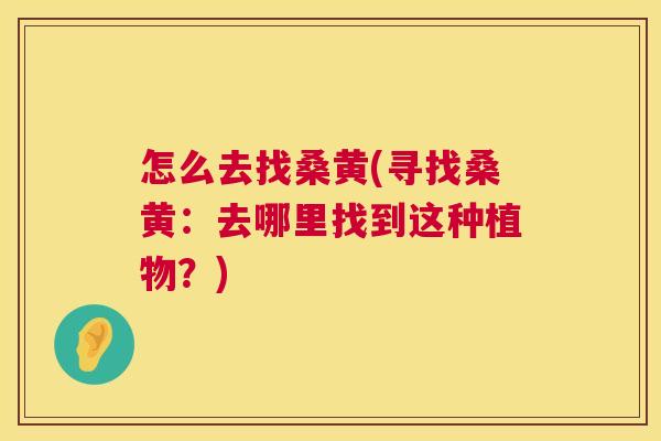 怎么去找桑黄(寻找桑黄:去哪里找到这种植物?) 怎么去找桑黄(寻找桑黄:去哪里找到这种植物?)