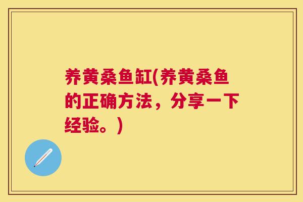 养黄桑鱼缸(养黄桑鱼的正确方法,分享一下经验。) 养黄桑鱼缸(养黄桑鱼的正确方法,分享一下经验。)