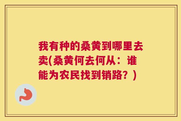 我有种的桑黄到哪里去卖(桑黄何去何从:谁能为农民找到销路?) 我有种的桑黄到哪里去卖(桑黄何去何从:谁能为农民找到销路?)