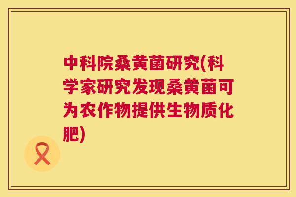 中科院桑黄菌研究(科学家研究发现桑黄菌可为农作物提供生物质化肥) 中科院桑黄菌研究(科学家研究发现桑黄菌可为农作物提供生物质化肥)
