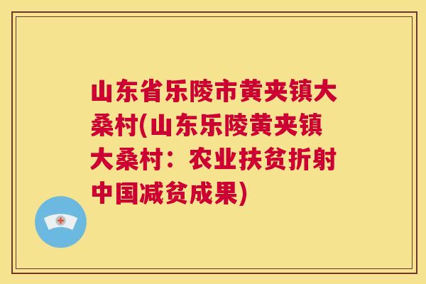 山东省乐陵市黄夹镇大桑村(山东乐陵黄夹镇大桑村:农业扶贫折射中国减贫成果) 山东省乐陵市黄夹镇大桑村(山东乐陵黄夹镇大桑村:农业扶贫折射中国减贫成果)