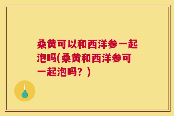 桑黄可以和西洋参一起泡吗(桑黄和西洋参可一起泡吗?) 桑黄可以和西洋参一起泡吗(桑黄和西洋参可一起泡吗?)
