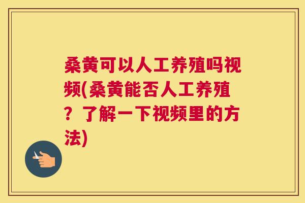 桑黄可以人工养殖吗视频(桑黄能否人工养殖?了解一下视频里的方法) 桑黄可以人工养殖吗视频(桑黄能否人工养殖?了解一下视频里的方法)