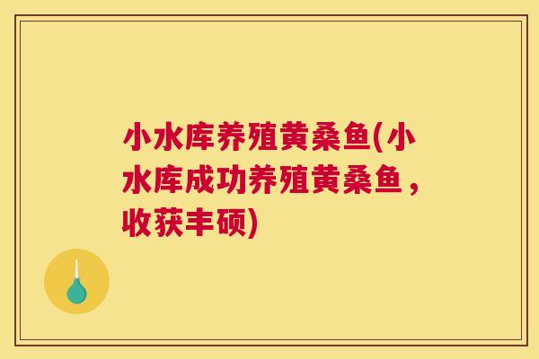 小水库养殖黄桑鱼(小水库成功养殖黄桑鱼,收获丰硕) 小水库养殖黄桑鱼(小水库成功养殖黄桑鱼,收获丰硕)