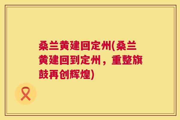 桑兰黄建回定州(桑兰黄建回到定州，重整旗鼓再创辉煌)
