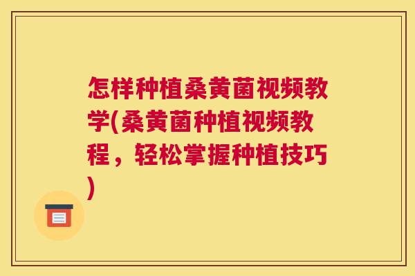 怎样种植桑黄菌视频教学(桑黄菌种植视频教程,轻松掌握种植技巧) 怎样种植桑黄菌视频教学(桑黄菌种植视频教程,轻松掌握种植技巧)