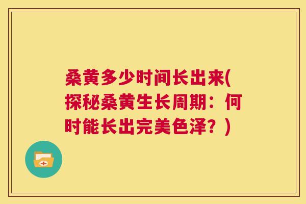 桑黄多少时间长出来(探秘桑黄生长周期:何时能长出完美色泽?) 桑黄多少时间长出来(探秘桑黄生长周期:何时能长出完美色泽?)