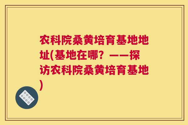 农科院桑黄培育基地地址(基地在哪?——探访农科院桑黄培育基地) 农科院桑黄培育基地地址(基地在哪?——探访农科院桑黄培育基地)