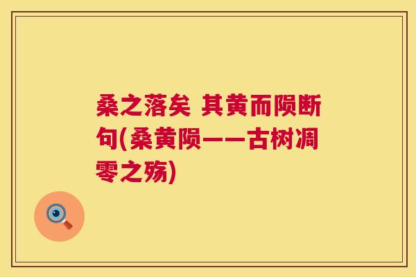 桑之落矣 其黄而陨断句(桑黄陨——古树凋零之殇) 桑之落矣 其黄而陨断句(桑黄陨——古树凋零之殇)