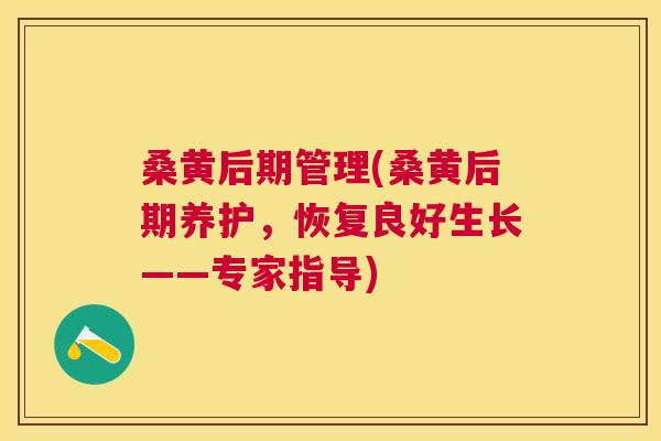 桑黄后期管理(桑黄后期养护,恢复良好生长——专家指导) 桑黄后期管理(桑黄后期养护,恢复良好生长——专家指导)