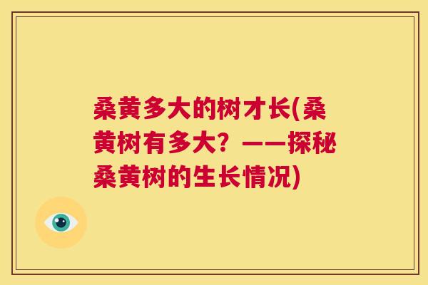 桑黄多大的树才长(桑黄树有多大?——探秘桑黄树的生长情况) 桑黄多大的树才长(桑黄树有多大?——探秘桑黄树的生长情况)
