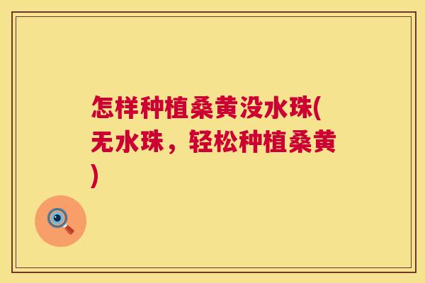 怎样种植桑黄没水珠(无水珠，轻松种植桑黄)