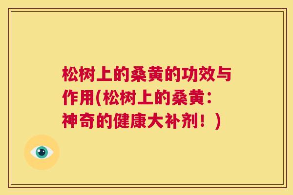 松树上的桑黄的功效与作用(松树上的桑黄:神奇的健康大补剂!) 松树上的桑黄的功效与作用(松树上的桑黄:神奇的健康大补剂!)