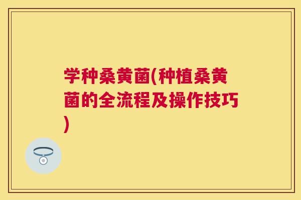 学种桑黄菌(种植桑黄菌的全流程及操作技巧) 学种桑黄菌(种植桑黄菌的全流程及操作技巧)