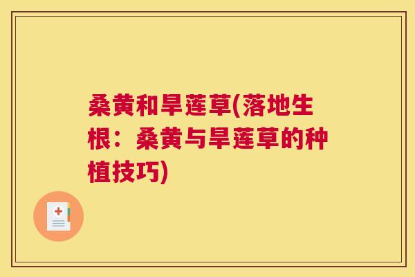 桑黄和旱莲草(落地生根:桑黄与旱莲草的种植技巧) 桑黄和旱莲草(落地生根:桑黄与旱莲草的种植技巧)