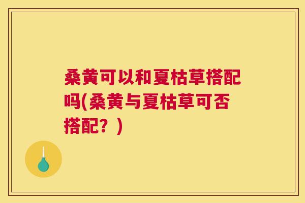 桑黄可以和夏枯草搭配吗(桑黄与夏枯草可否搭配?) 桑黄可以和夏枯草搭配吗(桑黄与夏枯草可否搭配?)