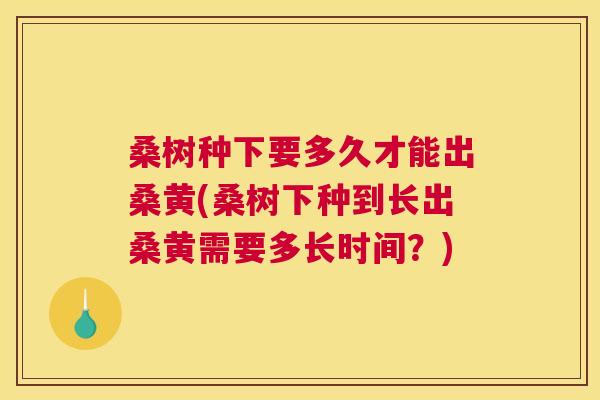 桑树种下要多久才能出桑黄(桑树下种到长出桑黄需要多长时间?) 桑树种下要多久才能出桑黄(桑树下种到长出桑黄需要多长时间?)