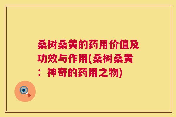桑树桑黄的药用价值及功效与作用(桑树桑黄：神奇的药用之物)